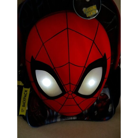 Marvel Spider-Man Raised Mask Light Up 17" Kids School Backpack - Picture 2 of 16